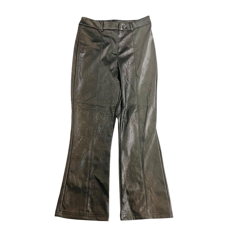 7 For All Mankind Black Metallic Vegan Leather High Rise Crop Pants Sz Small NWT